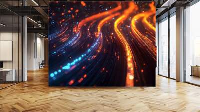 Glowing Fiber Optic Cables Transmitting Data, light, technology, transmission, network Wall mural