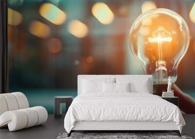 Hand holding light bulb bright idea innovation business Wall mural