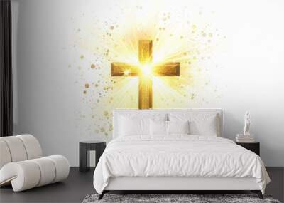 Shining Cross on Clean White Background, bright, hope, inspiration, Christian symbol Wall mural