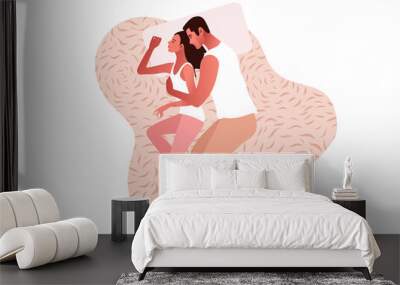 Beautiful romantic couple sleeping. Intimate or sexual relationship of young man and woman. Pale pastel colours vector illustration in flat style. Wall mural