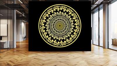 Floral frame with decorative elements in gold color. Vector illustration. Wall mural