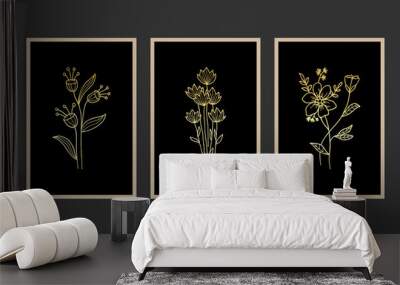 Modern boho abstract trendy background design. Gold plant painting. Wall mural