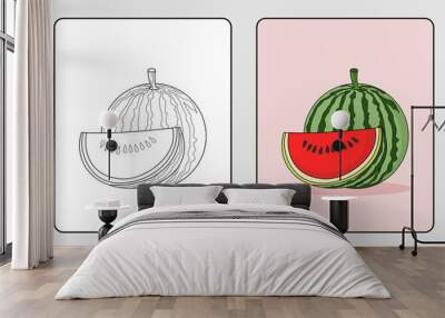 watermelon coloring book or educational pages for kids Wall mural