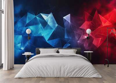 A blue and red abstract design with a lot of triangles. The blue and red colors are contrasting and the design is very geometric Wall mural