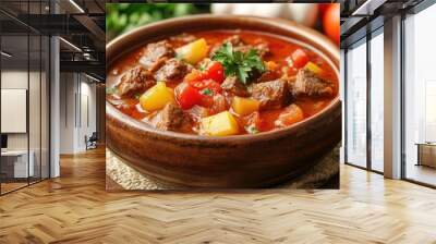 A bowl of hearty beef stew. This photo is perfect for promoting restaurants, food blogs, or recipes featuring beef stew. Wall mural