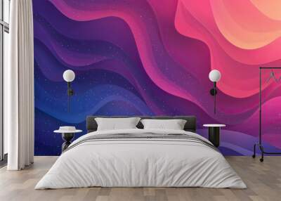 A colorful, abstract background with a purple and blue wave and a pink sun Wall mural