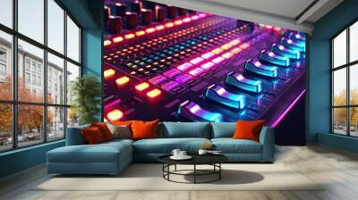 A colorful and vibrant electronic keyboard with a blue and purple hue. The keyboard is a mix of different colors and has a futuristic look to it Wall mural