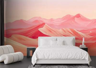 A pink desert landscape with mountains in the background Wall mural