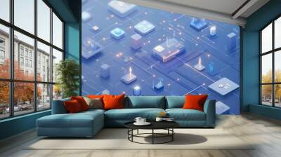 Abstract futuristic network. This image illustrates a network of data and people interacting digitally. Wall mural