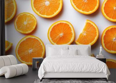 Fresh orange slices on a white background. Great for a healthy food, summer or citrus theme. Wall mural