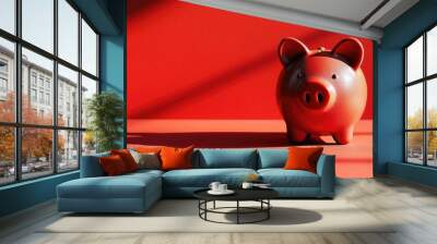 Red piggy bank on red background. Perfect for financial and savings concepts. Wall mural