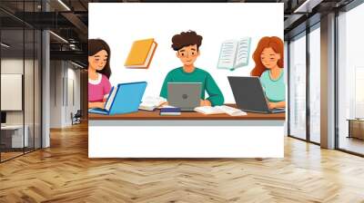 Three students studying together. Great for online learning, teamwork, or education. Wall mural