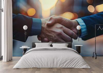 Two men shaking hands in a business setting. Concept of professionalism and trust between the two individuals Wall mural