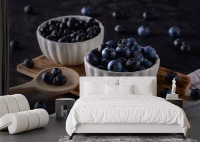 Fresh blueberry on black backround Wall mural