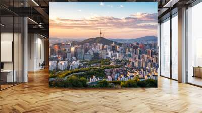 Seoul city Downtown skyline in Seoul, South Korea. Wall mural