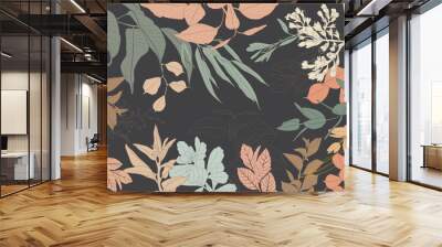 Botanical garden. Vector collection of hand drawn plant elements Wall mural