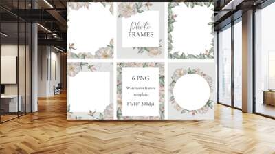 Roses frames templates. Borders bundle. Watercolor frames clipart with flowers. Transparent background. Wall mural