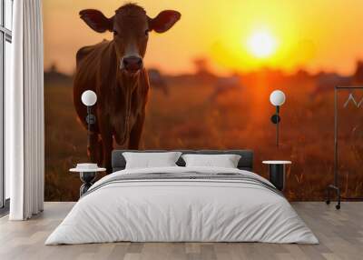 Animal wildlife photography cow with natural background in the sunset view Wall mural