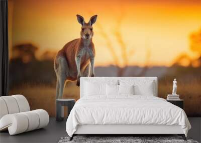 Animal wildlife photography kangaroo with natural background in the sunset view, AI generated image Wall mural