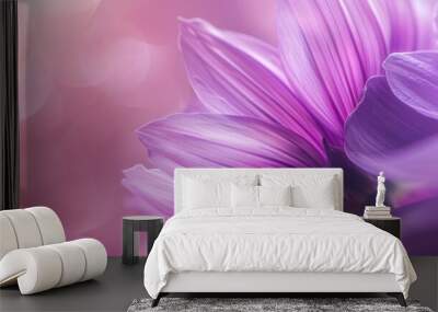 Beautiful close up purple flower petals on soft pastel purple nature blur background. AI generated Wall mural