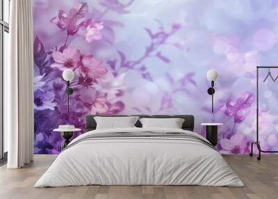 Beautiful pink and violet flowers in soft pastel color background. AI generated image Wall mural