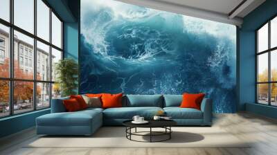 Blue sea wave ocean outdoor landscape. AI generated image Wall mural