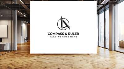 Creative modern compass and ruler sign logo design Wall mural