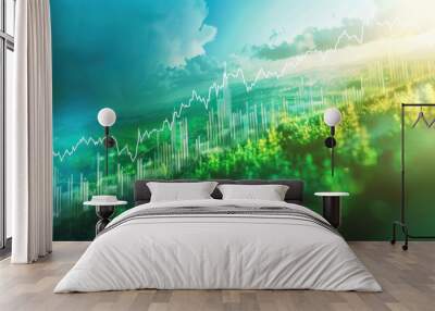 Digital candlesticks and line charts business financial investment nature background. AI generated Wall mural