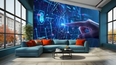 digital hand touch digital screen futuristic science technology. ai generated Wall mural