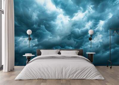 Dramatic view of thunderclouds storm at night cloudy background. Generated AI image Wall mural