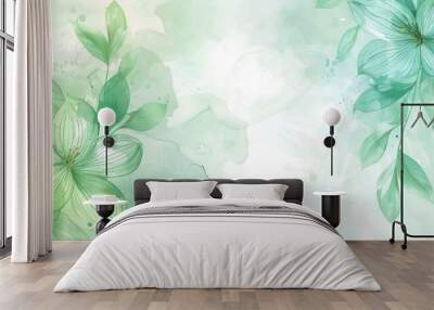 Elegant green flower with watercolor style for background and invitation wedding card Wall mural