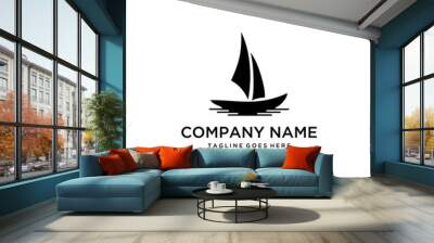 Illustration abstract silhouette sailboat on sea water logo design Wall mural