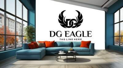 Illustration of a very ferocious and tough eagle with DG wings logo design Wall mural