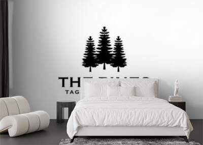 Illustration retro vintage pine tree logo design evergreen,cedar,vector silhouette. Wall mural