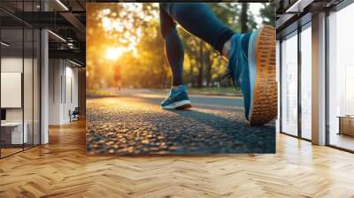 Runner's Foot on Asphalt Path Wall mural