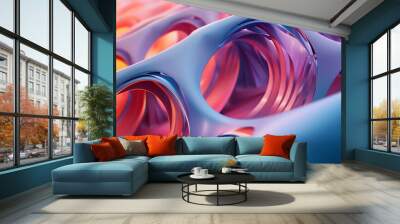 Abstract 3D Render of Colorful Interlocking Circles with Soft Gradient Wall mural