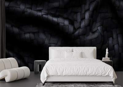 Abstract black and grey textured background with smooth surface and folds Wall mural