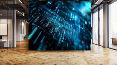 Abstract Digital Circuit Board with Blue Glowing Lines for Tech Background Wall mural