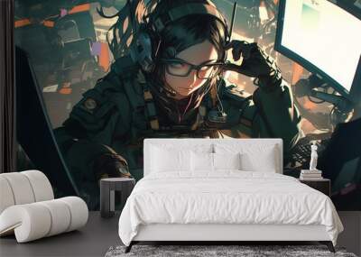 anime girl as operator Wall mural