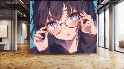 anime girl wearing glasses Wall mural