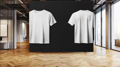 Blank white t shirt mockup, front and back view, isolated on black background. Wall mural