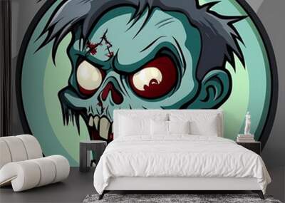 Cartoon Zombie Head with Open Mouth and Blood Wall mural