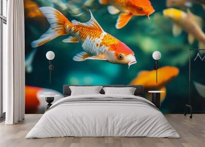 Colorful Koi Fish Swimming in a Pond or Aquarium Wall mural