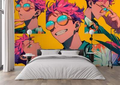 cool anime boy wearing glasses Wall mural