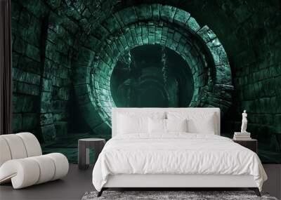 Dark and Mysterious Stone Tunnel with Circular Entrance. Fantasy, Horror, Mystery Concept Wall mural