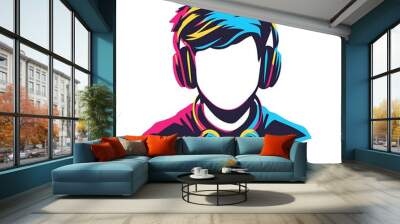 Gamer Avatar,  Male Character with Headphones and Controller in Neon Colors Wall mural