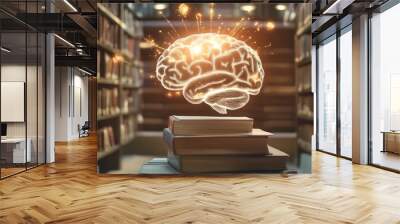 glowing brain with book at the library Wall mural