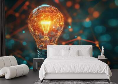 Glowing Lightbulb with Network Connection,  Innovation and Inspiration Wall mural