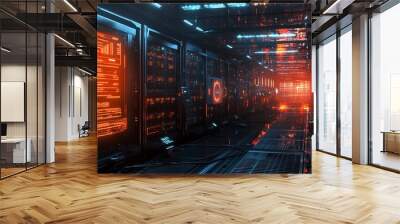 high tech server room with rows of glowing Wall mural