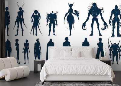 Silhouettes of fantasy characters for game design, animation, or illustration Wall mural